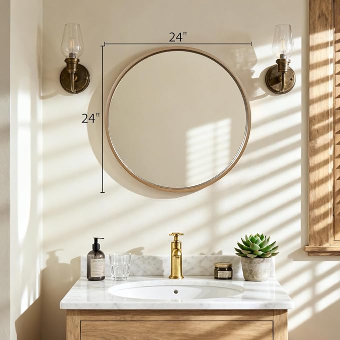 HOMECOOKIN Round Wood Mirror 24 inch Circle Wall Mirror - Image 6