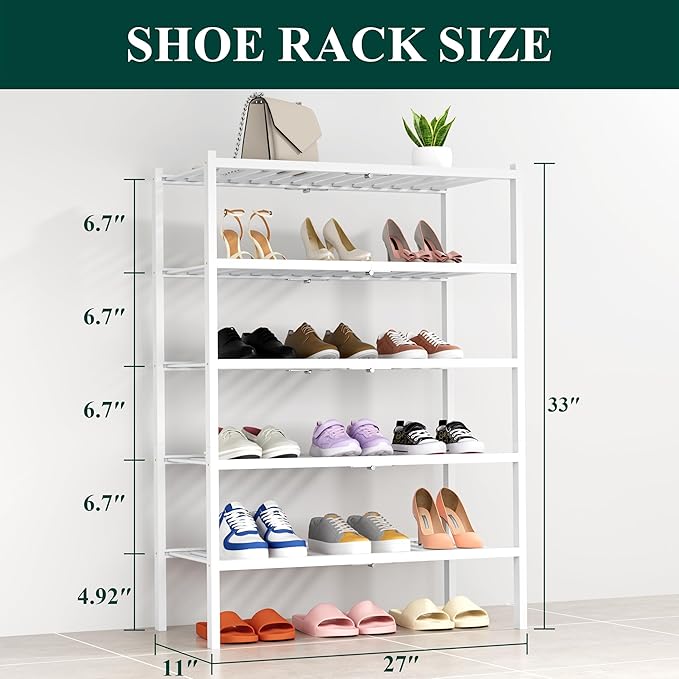 Smiry Shoe Rack, 5 Tier Thick Bamboo Shoe Organizer, Stackable Free Standing - Image 2