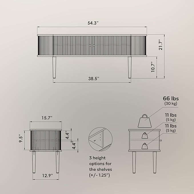 WERMO 55’’ Black TV Stand with Storage and Shelves - Image 2