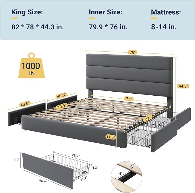 Allewie Modern King Size Platform Bed Frame - Image 2