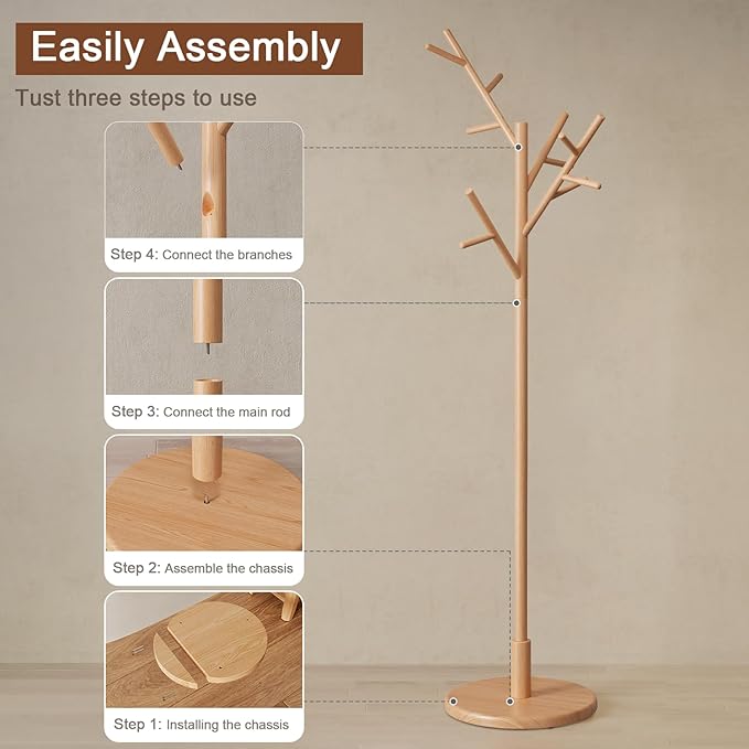 Coat Rack, Solid Wood Coat Rack Freestanding - Image 9
