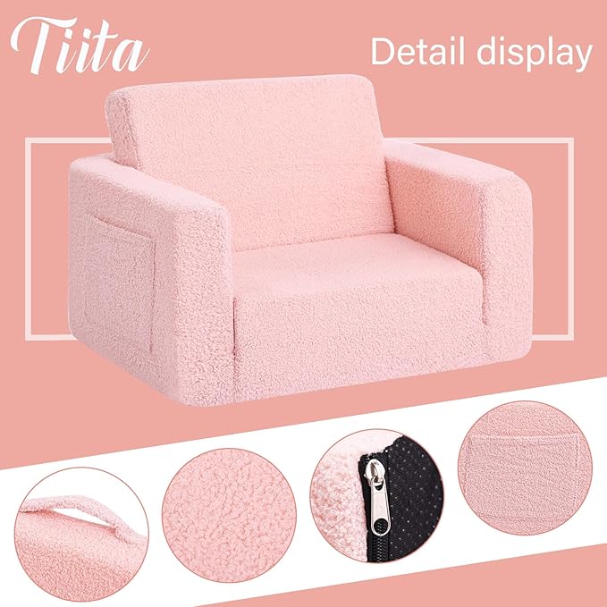 Tiita Kids Chair Couch, Folding Toddler Comfy Sofa Chairs, 2-in-1 Kids Plush - Image 4
