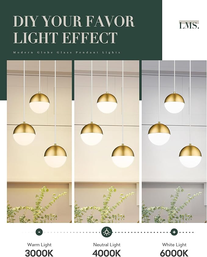 LMS Brushed Gold 3-Light Cluster Pendant Lights, Modern Kitchen Island Lighting - Image 8