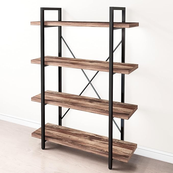 45MinST 4-Tier Vintage Industrial Style Bookcase/Metal and Wood Bookshelf by 45MinST
