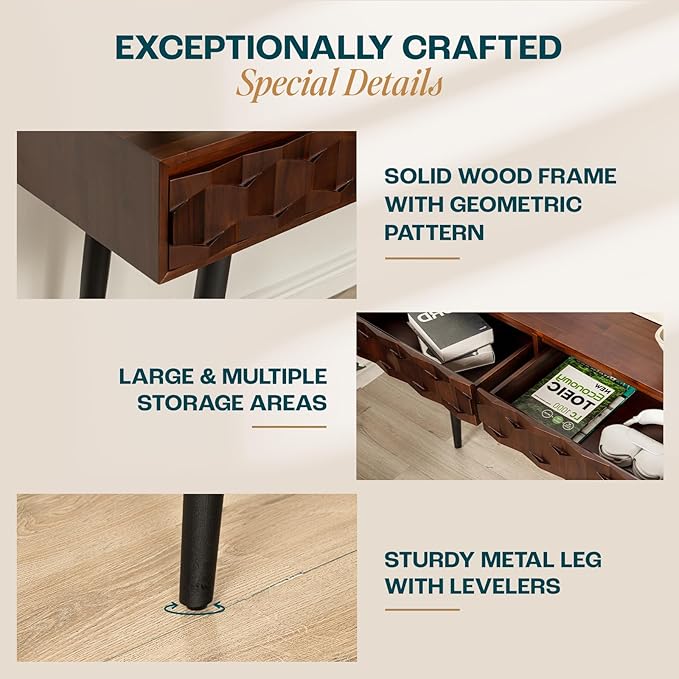 Bme Console Modern Mid-Century 2 Drawers, Unique Geometric Design Sofa Table - Image 4