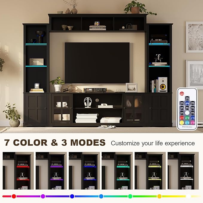 Wall Unit TV Stand with Storage & LED Lights, Large Entertainment Center with - Image 3