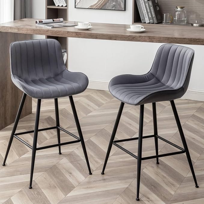Counter Height Bar Stools, Modern Velvet Barstools Set of 2 by Whiterye
