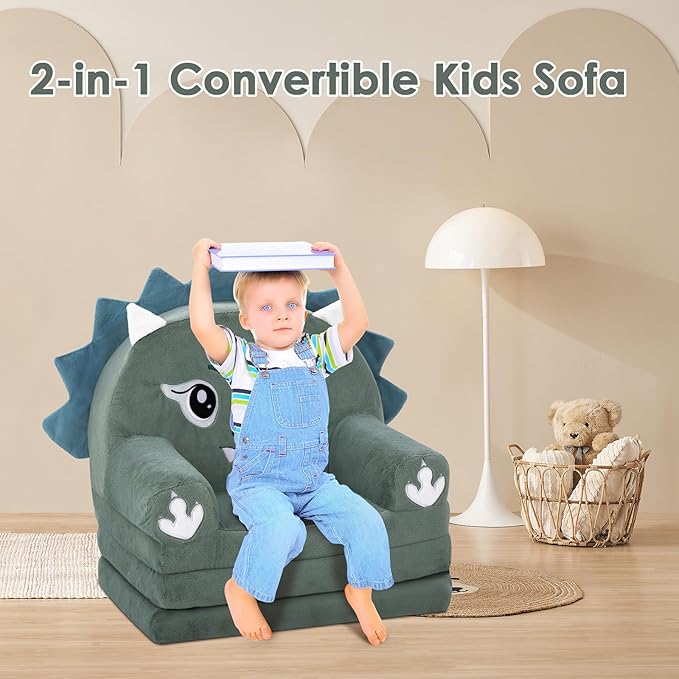 Kids Couch Comfy Foldable Kids Sofa to Lounger 2 in 1 Toddler Chair Plush Baby - Image 4