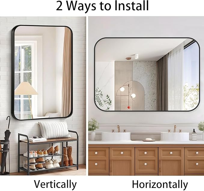 48x30 Inch Black Wall Mirror for Bathroom, Brushed Metal Framed Mirror - Image 7