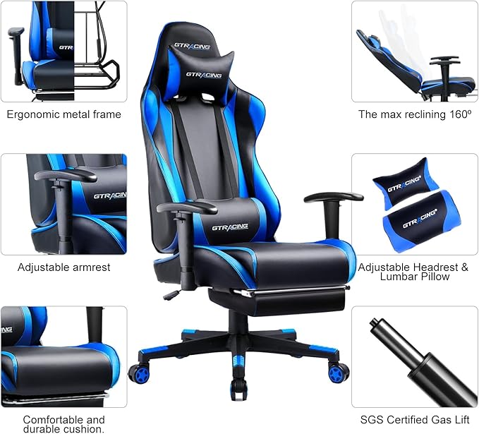GTRACING Gaming Chair with Footrest, Ergonomic Computer Game Desk Chair - Image 6