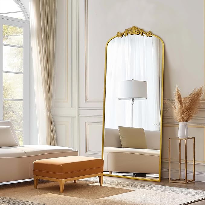 AIXI HOME Antique Gold Arched Full Length Mirror, Baroque Inspired Home Decor - Image 5