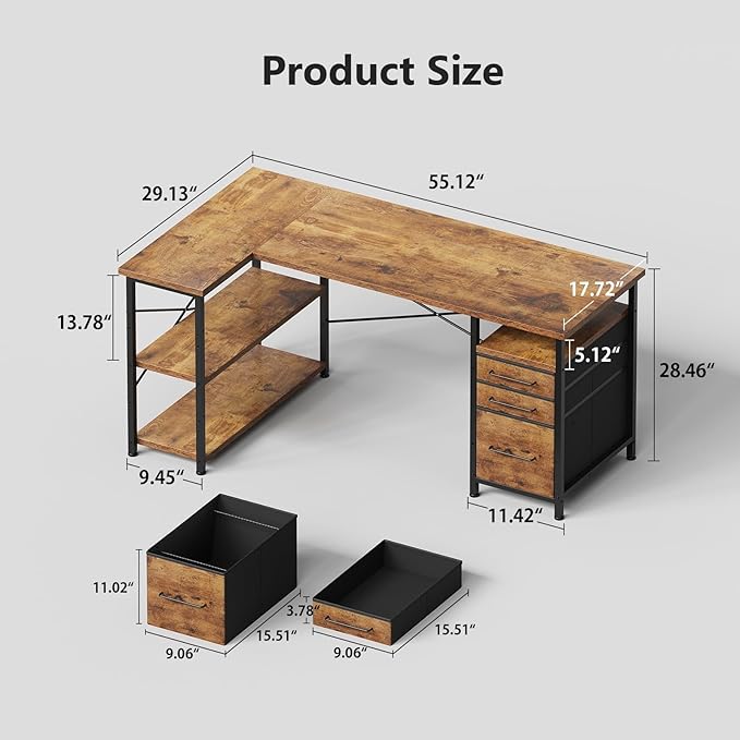 55" Computer Desk with Drawers, Desks - Image 3