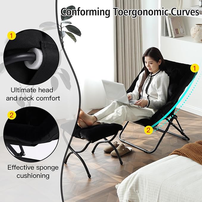 Welnow Comfy Saucer Chair with Ottoman, Oversized Folding Reading Chair - Image 6