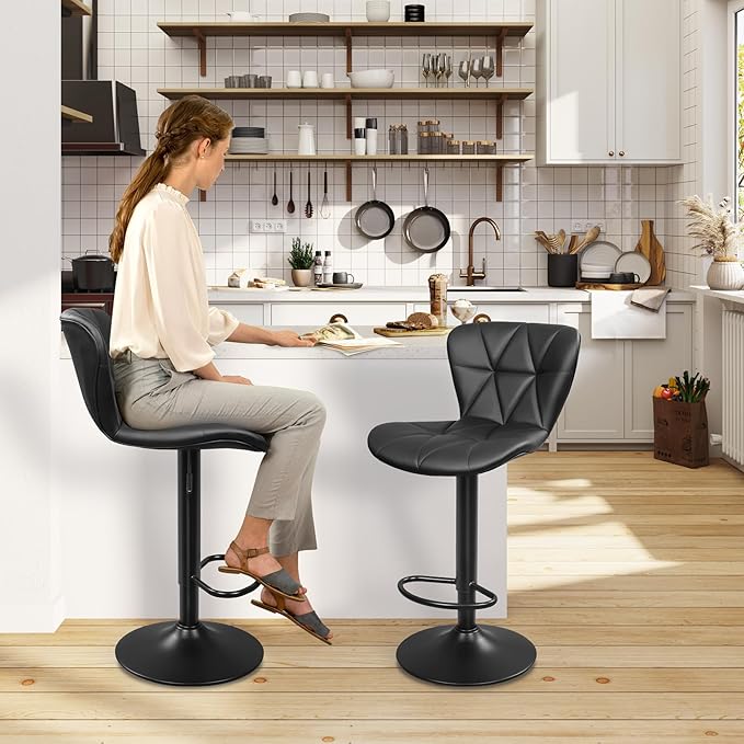 Bar Stools Set of 2, Adjustable Swivel Bar Chairs - Image 2