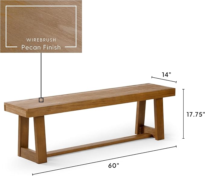 Plank+Beam 60 Inch Farmhouse Dining Bench, Solid Wood Entryway Bench, Wooden - Image 2