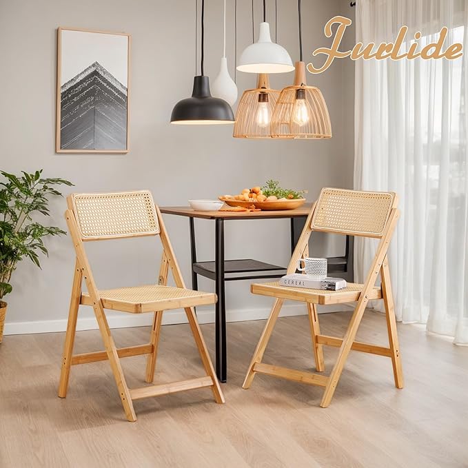 Rattan Folding Chairs, Modern Mid Century Dining Chairs Set of 2, Outdoor - Image 2