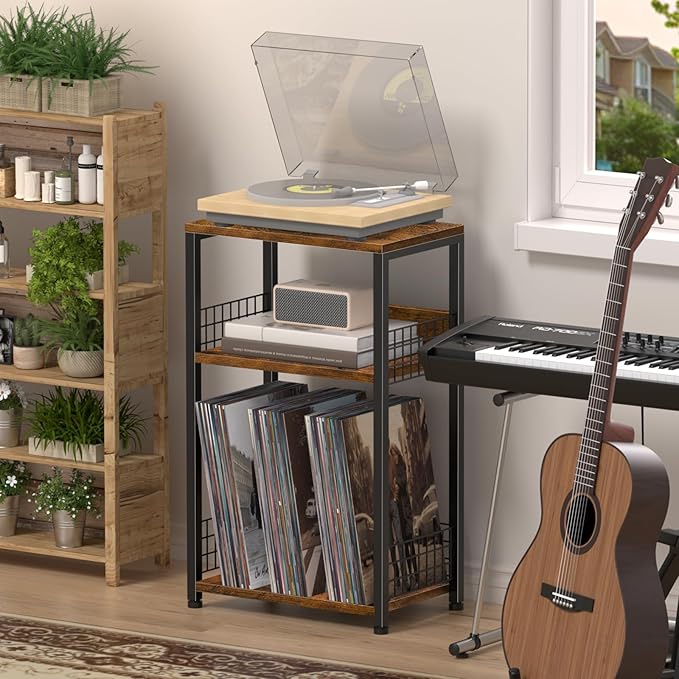 LELELINKY End Table with Storage, 3 Tier Record Player Stand with Vinyl Storage - Image 5