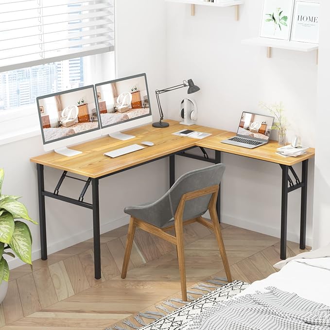 DlandHome Reversible L-Shaped Desk Large Corner Desk Folding Table Computer - Image 2