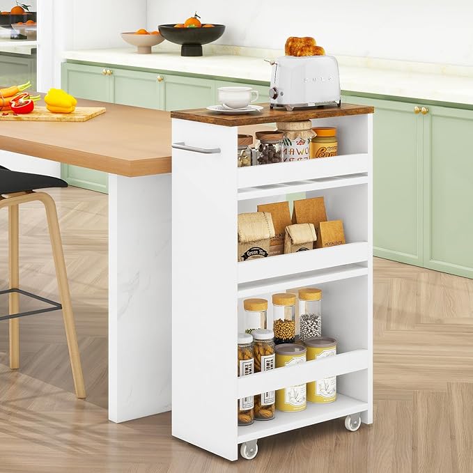 IBUYKE Slim Storage Cart 7.9" W, Rolling Kitchen Storage cart on Wheels - Image 2