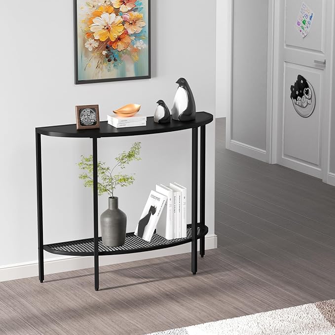 SAYGOER Black Half Moon Console Table 2 Tier Narrow Entryway Table - Image 7