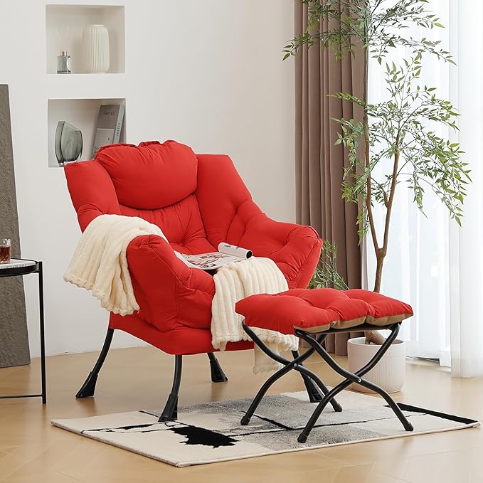 Modern Lazy Chair with Folding Footrest, Lounge Accent & Comfortable Reading by Furlide