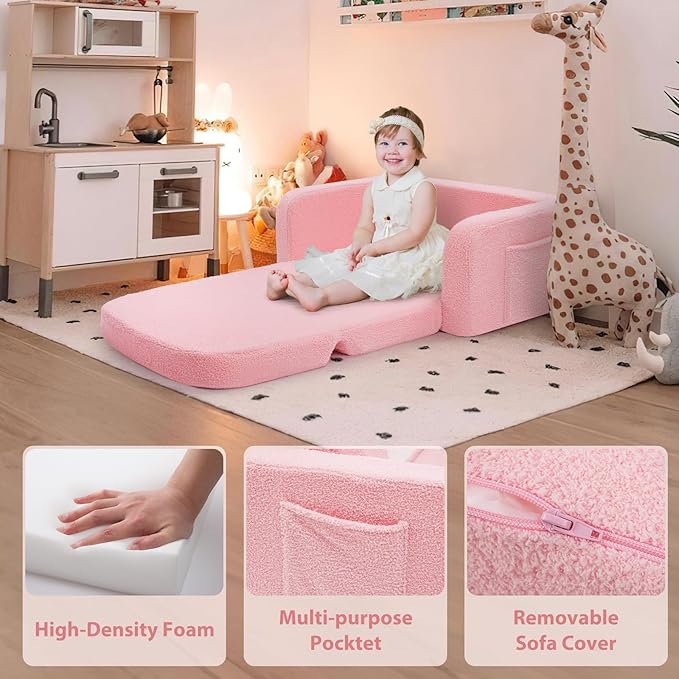 Extra Wide Kids Couch, 2-in-1 Soft Toddler Couch - Image 4