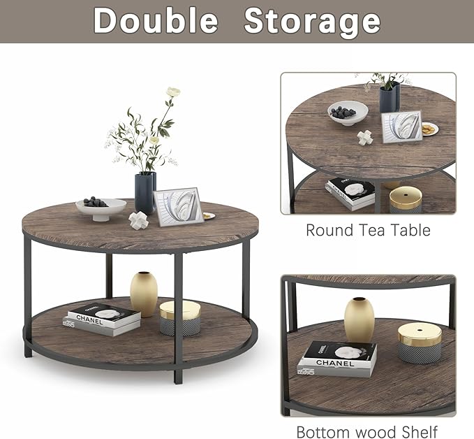 NSdirect Round Coffee Table, 27.5" Small Coffee Table - Image 5