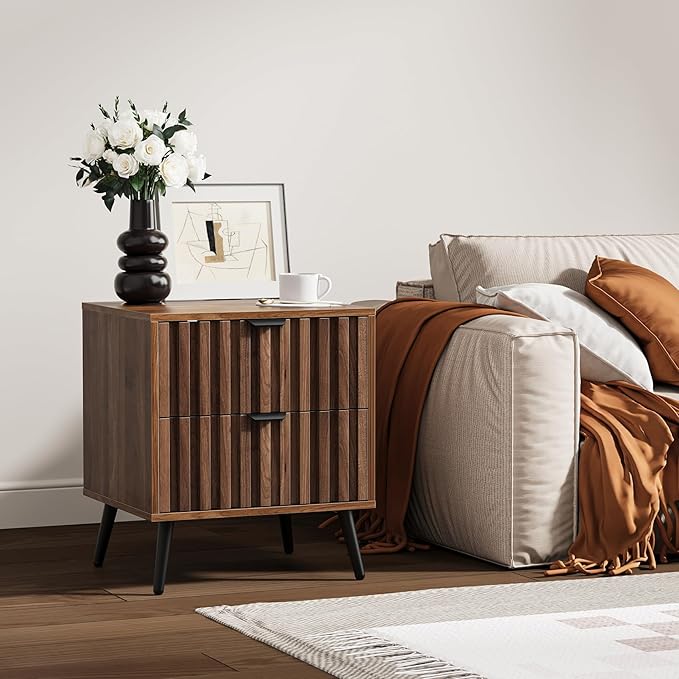Nightstands, Walnut Fluted Night Stand, Mid Century Modern Nightstand, Bedside - Image 5