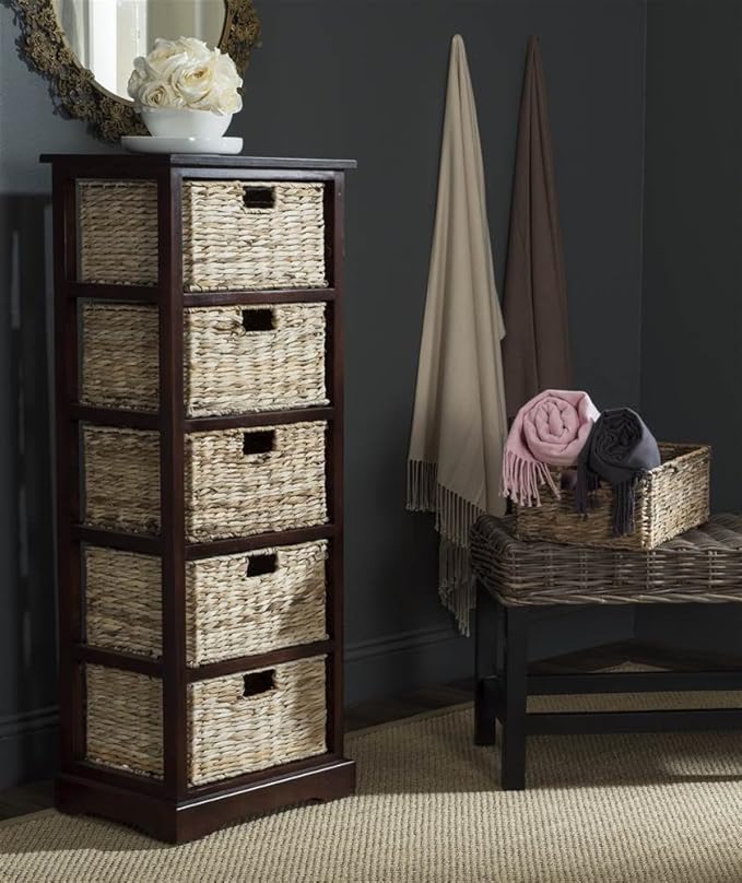 SAFAVIEH Home Collection Vedette Cherry 5-Drawer Wicker Basket Storage Tower - Image 2