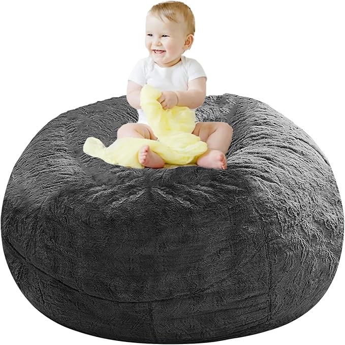 Giant Fur Bean Bag Chair Cover for Kids Adults, Living Room Furniture Big Round by LLPCKPB