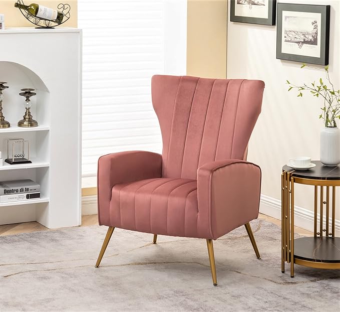 Container Furniture Direct Modern Velvet Accent Chair, Channel Tufted Bedroom - Image 3