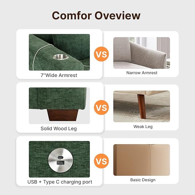 89" Sofa Couch for Living Room Chenille Upholstered Couch - Image 5