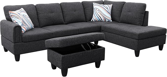 Couches for Living Room Modern L Shaped Couch Comfy Linen Fabric 3 Pieces - Image 3