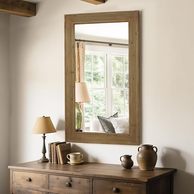 WallBeyond Rustic Wood Framed Mirror, Vintage Solid Wood Rectangular - Image 4
