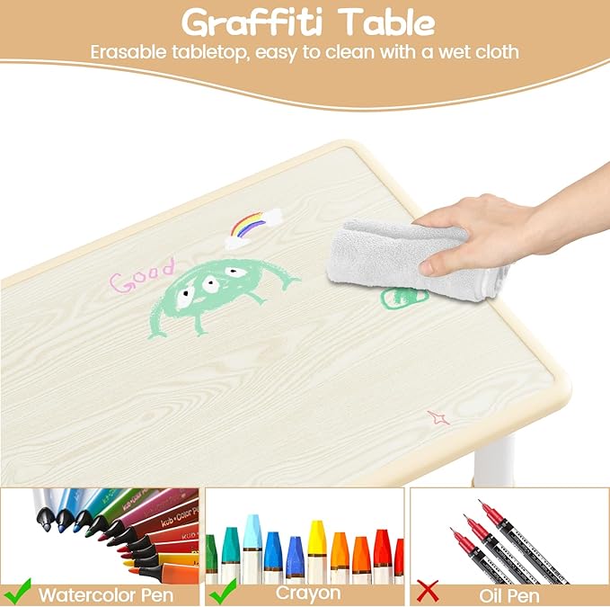 GarveeHome Kids Table and 4 Chairs Set, Height Adjustable Toddler Table and - Image 3