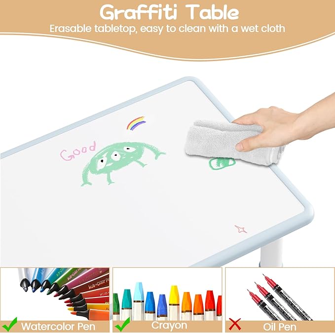 GarveeHome Kids Table and 4 Chairs Set, Height Adjustable Toddler Table and - Image 3