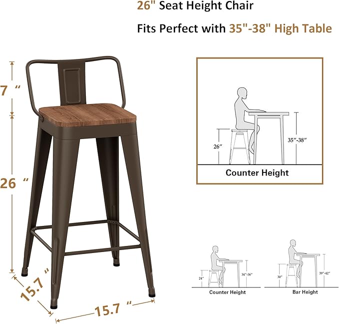 WENTMENT Bar Stools Set of 4 Counter Height Bar Stools Metal Barstools - Image 2