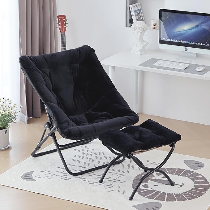 Comfy Folded Chair with Ottoman, Oversized Folding Faux Fur Chair Soft Furry - Image 6