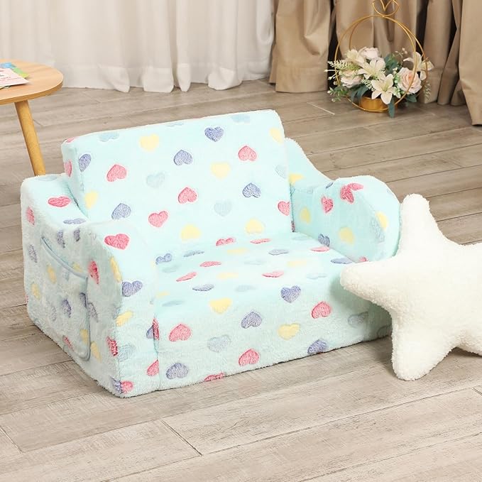 Toddler Couch, 2-in-1 Toddler Soft Couch Fold Out - Image 6