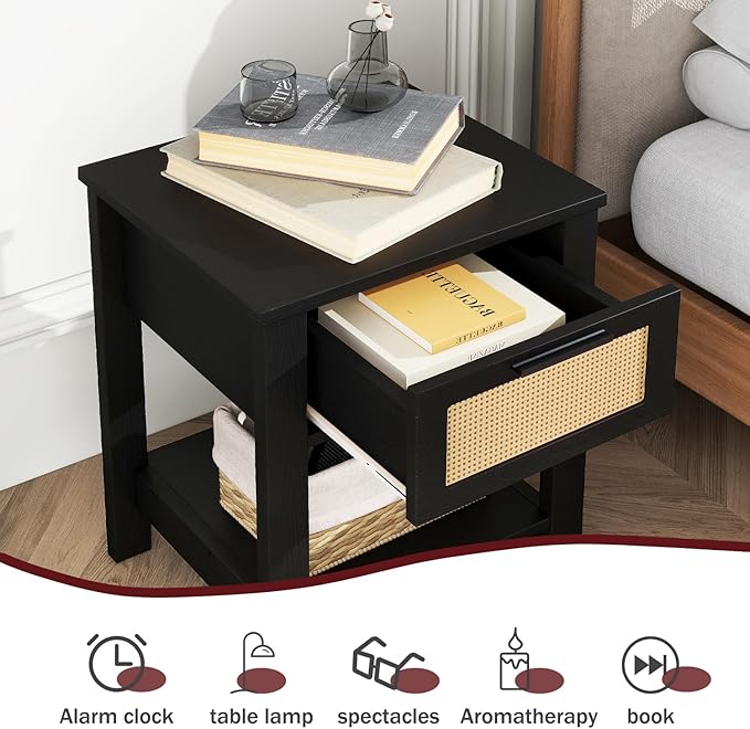 IBUYKE Rattan Nightstand Set of 2, Boho Night Stand - Image 5