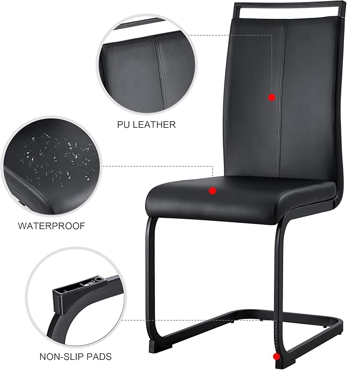 Modern Dining Chairs Set of 8, High Back Black Kitchen Chairs, Faux Leather - Image 6