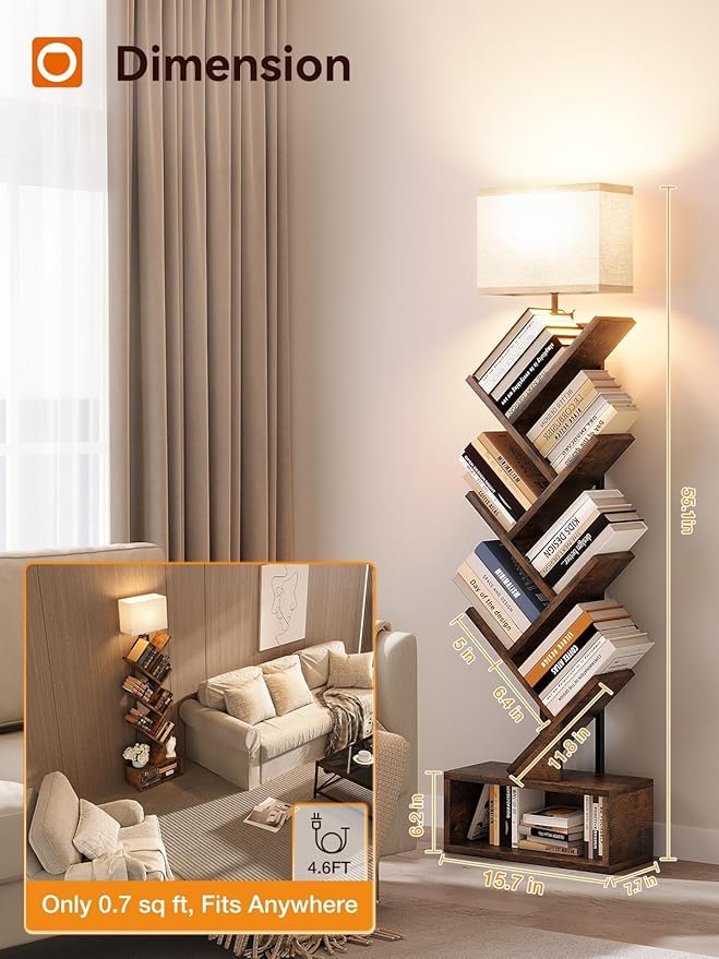 addlon 6-Tier Tree Bookshelf, Steel&Wood Corner Shelf - Image 6