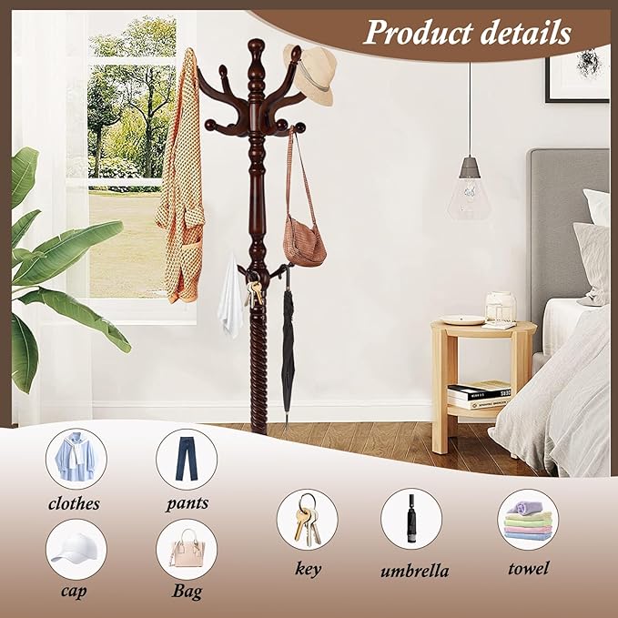 Wooden Coat Rack Freestanding, Vintage Coat Racks - Image 6