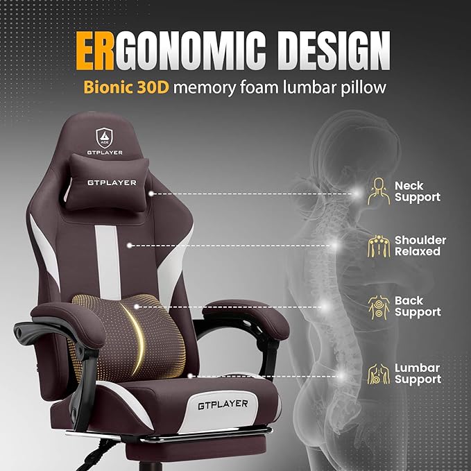 GTRACING Gaming Chair with Foot Rest & Pocket Spring Cushion, Breathable Fabric - Image 5