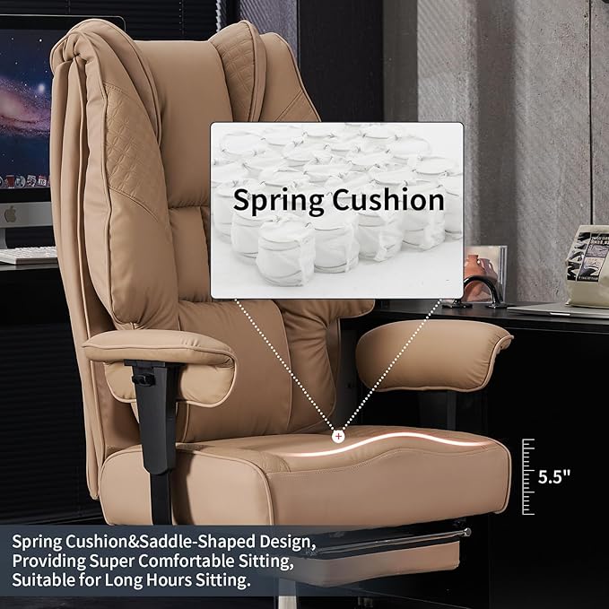 Big and Tall Office Chair 400lbs Wide Seat, Leather High Back Executive Office - Image 4
