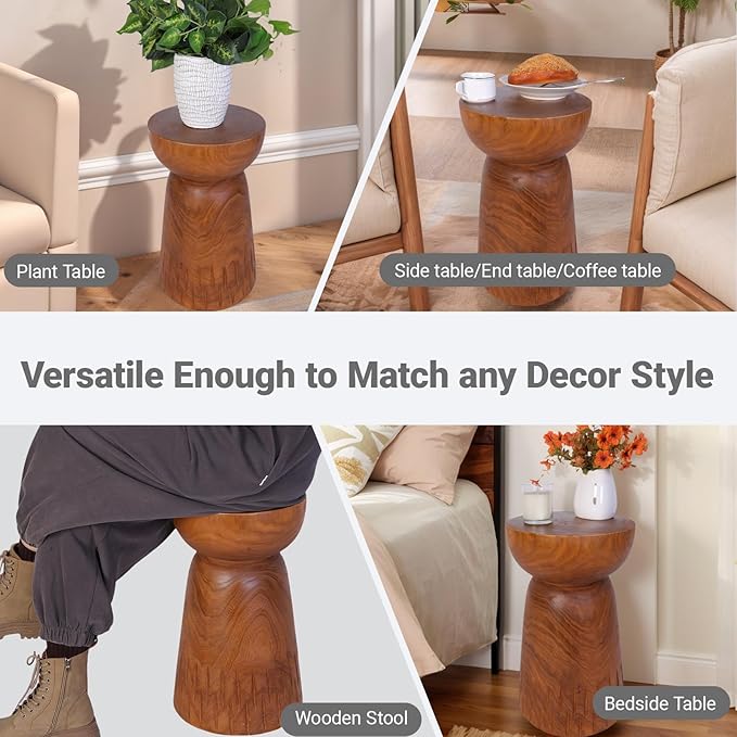 Athaliah 19.25”H Wood Side Table – Natural Wooden End Table, Round Wood Accent - Image 4