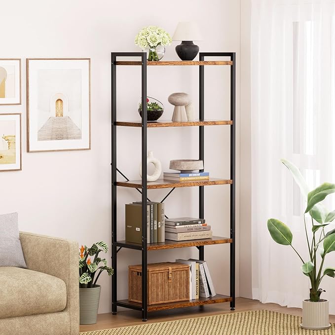 Casaottima Book Shelf, 5 Tier Bookshelf, Modern Wood Bookcase Shelves - Image 3