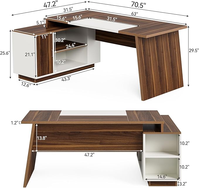 LITTLE TREE 70.5-Inch Executive Desk, Large Home Office Desk - Image 3