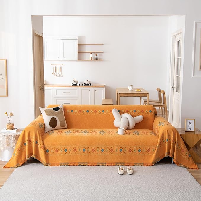 STACYPIK Orange Jacquard Sofa Cover by STACYPIK