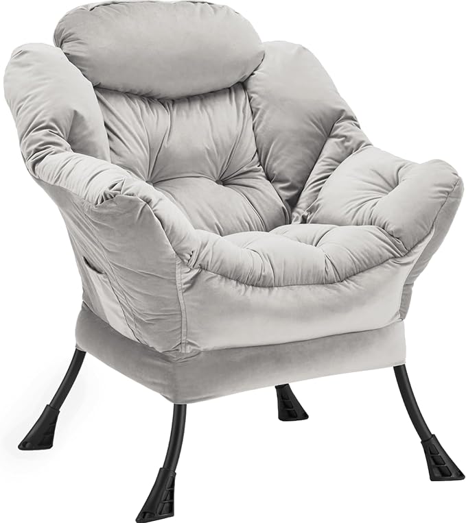 Lazy Chair Thick Padded, Comfy Velvet Accent Lounge Chair by Youtanic